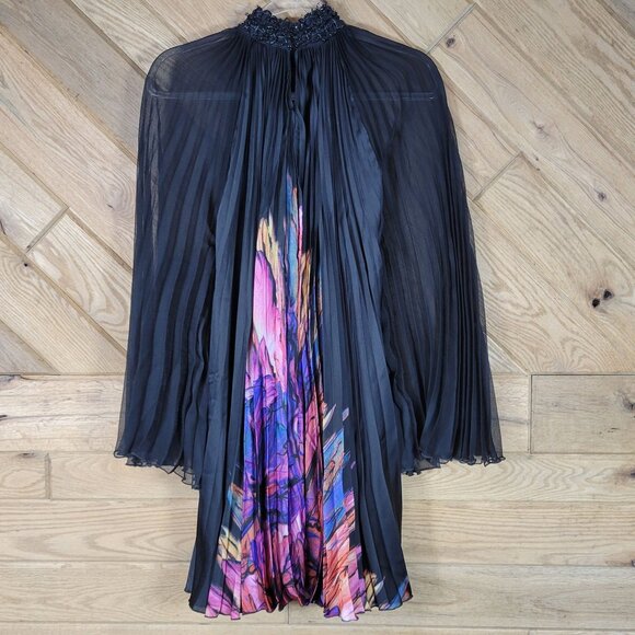 Alberto Makali Cape Dress Beaded Collar Pleated Flowy Belled Arms Size S Small - Picture 9 of 9